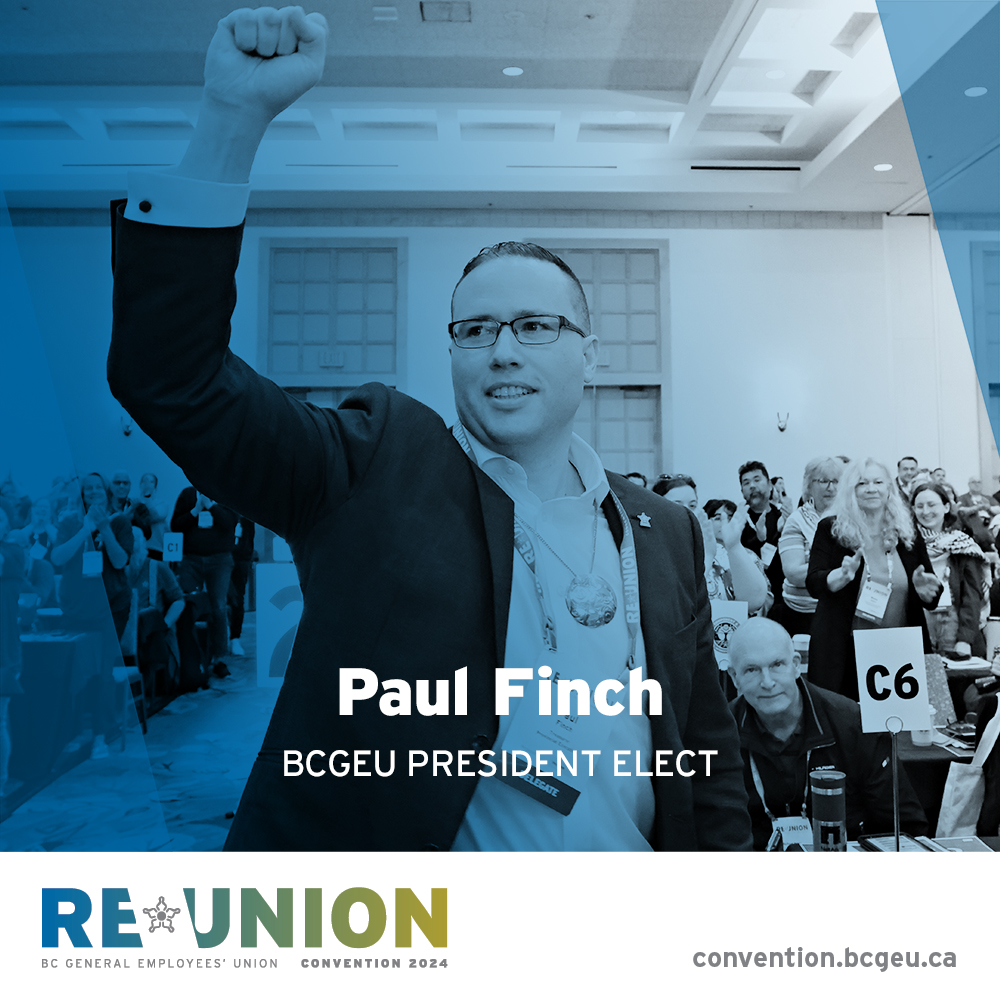 bcgeu's tweet image. BREAKING:
#BCGEU24 delegates elect Paul Finch @paulgfinch as the BCGEU’s new President.
Congratulations Paul! 👏👏👏
#bcpoli #canlab #bclab