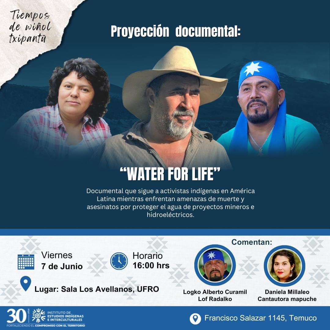 ATM (@pulofmapuxawvn) on Twitter photo Este próximo viernes 7 de junio en la Sala de los Avellanos de la UFRO se proyectara por primera vez en Temuco el Documental "Water for life"
Actividad abierta a todo público.
Inscríbete aqui 👇🏾
forms.gle/kecXg4mZ5YaAvD…
Pewaiñ!
<a href="/RoyoManuela/">Manuela Royo Letelier | Vocera nacional @modatima_</a> <a href="/PiensaPrensa/">PIENSAPRENSA 357 mil Seguidores</a> <a href="/taimante/">Taimante</a> <a href="/Chileokulto/">Chileokulto</a> Este próximo viernes 7 de junio en la Sala de los Avellanos de la UFRO se proyectara por primera vez en Temuco el Documental "Water for life"
Actividad abierta a todo público.
Inscríbete aqui 👇🏾
forms.gle/kecXg4mZ5YaAvD…
Pewaiñ!
<a href="/RoyoManuela/">Manuela Royo Letelier | Vocera nacional @modatima_</a> <a href="/PiensaPrensa/">PIENSAPRENSA 357 mil Seguidores</a> <a href="/taimante/">Taimante</a> <a href="/Chileokulto/">Chileokulto</a>
