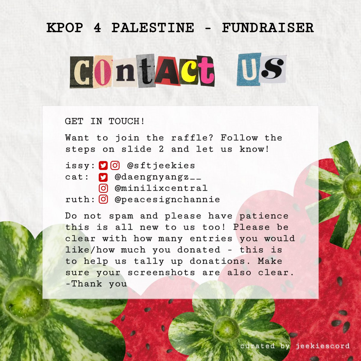 The raffle is happening! 
SUNDAY 30TH JUNE @ 7PM BST! 

Get your entries in now! It is WORLDWIDE and ALL KPOP GROUP/SOLOIST friendly!

More info below! Please read⚠️
 🍉 #kpopforpalestine
