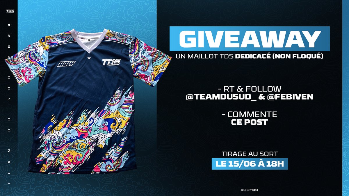 FEBIVEN's tweet photo. Hello my friends!

I'm giving away an autographed jersey for you les gatés! 🦈

To participate :

❤️ &amp; 🔁 this post
✅ Follow @TeamduSud_ + @FEBIVEN
💬 What will you do with the jersey if you win?

Draw on 15/06

#GOTDS🌊 https://t.co/WKs9b7ElHf