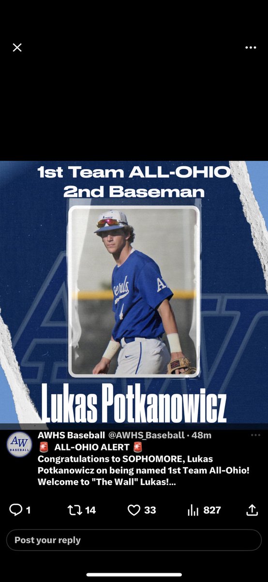 Lukas Potkanowicz (@lukaspotkanowi1) on Twitter photo Just want to say thank you to all my coaches and teammates this year who helped me work hard to achieve this award! <a href="/AWHS_Baseball/">AWHS Baseball</a> Just want to say thank you to all my coaches and teammates this year who helped me work hard to achieve this award! <a href="/AWHS_Baseball/">AWHS Baseball</a>