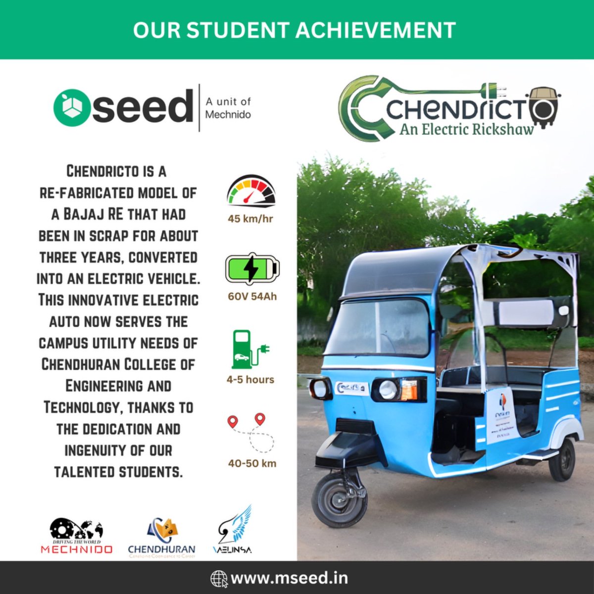 vaelinsa's tweet photo. "Pioneering Green Solutions: The Birth of Chendricto

Celebrate this achievement and our commitment to a greener future!

#Innovation #Sustainability #EdTech #ElectricAuto #EngineeringExcellence #Chendhuran College #futureEngineers
#3dprinting https://t.co/VjzoR64HoG