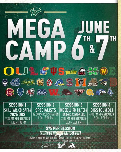 I will be attending the mega camp June 6 and 7th @USFFootball @CoachHoodie @VanguardFB @IiiGaskin @coach_celiscar  @CoachLup @Co_Jackson21