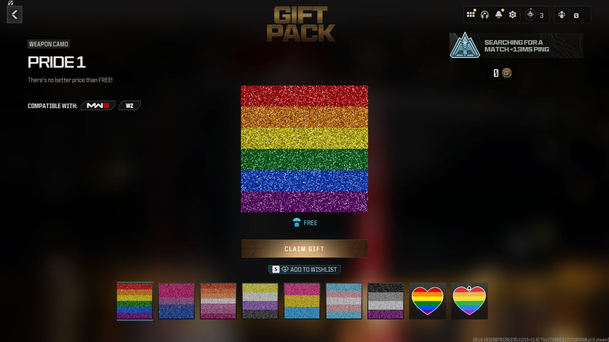 charlieINTEL's tweet image. Happy Pride Month. 

A FREE bundle is now live in Call of Duty in MW3 x Warzone with 6 camos to use in game across all weapons.