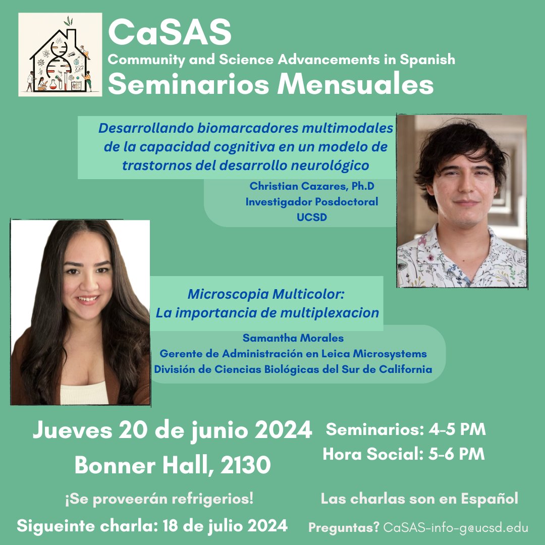 Our speakers for June! Science talks will be in spanish and refreshments will be provided!