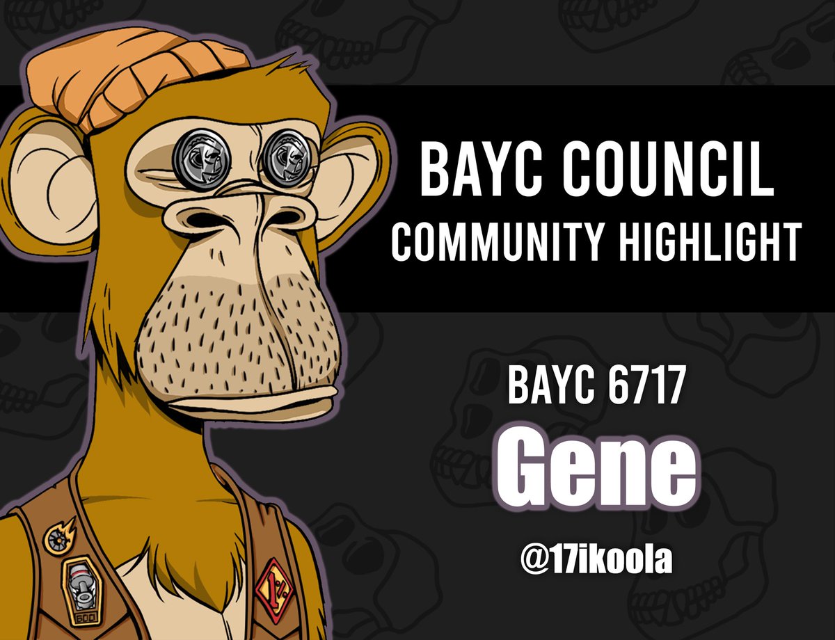 BAYC Community Highlight 🍌 We would like to highlight @17ikoola for his contributions to our club! Gene is an amazing ape known for his work in the MBA space advising and investing in companies such as @apebeverages @boredbrewingco and @artinmotionlab. You can find his IP in