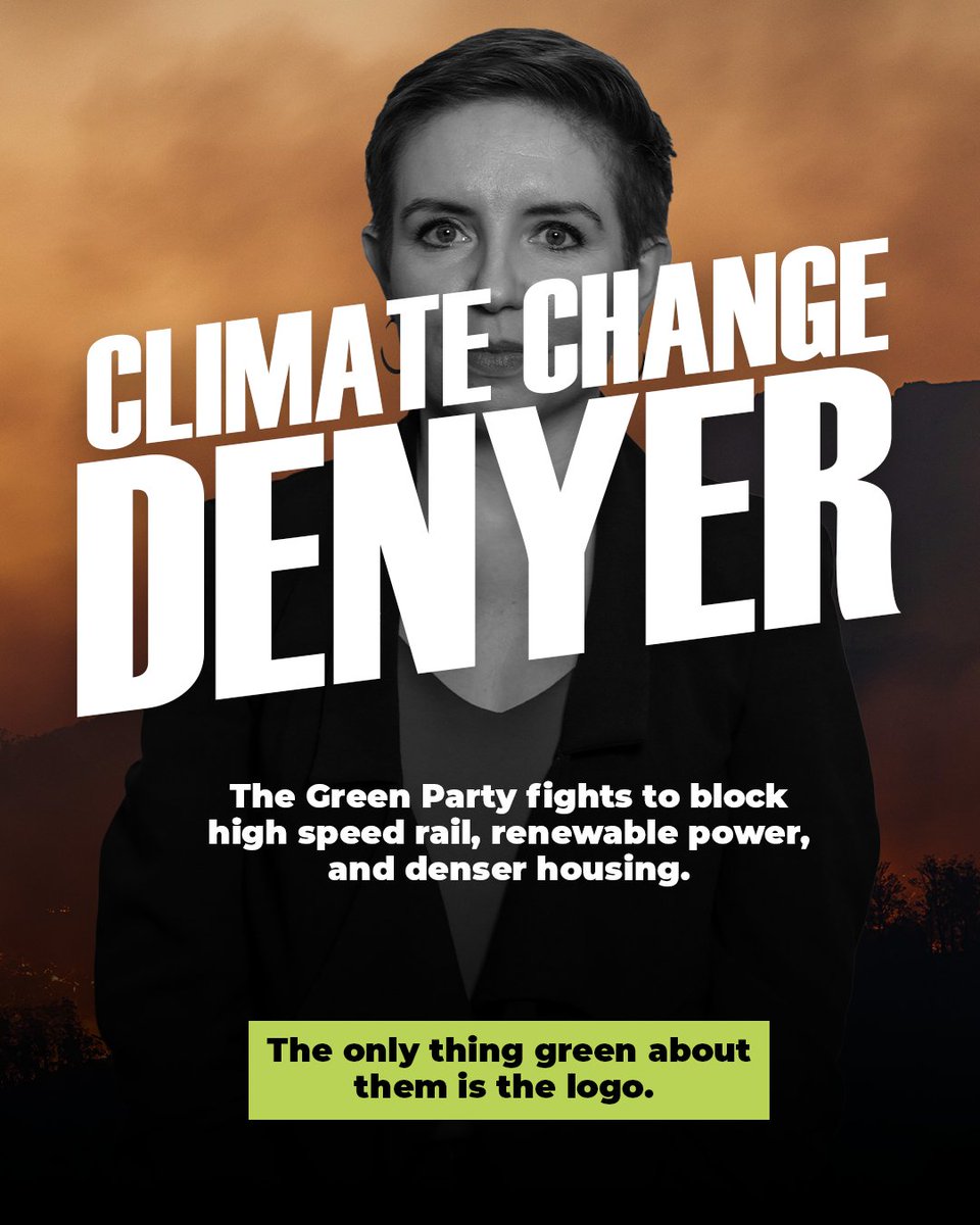 TheWildeRobin's tweet image. If you care about:

🌍 Climate Change
🏘️ Housing
🚆 High Speed Rail

The Green Party will let you down where it counts. They opposed HS2, their councillors block solar panels, and they've become the new home for municipal NIMBYism.

Don't vote Green.