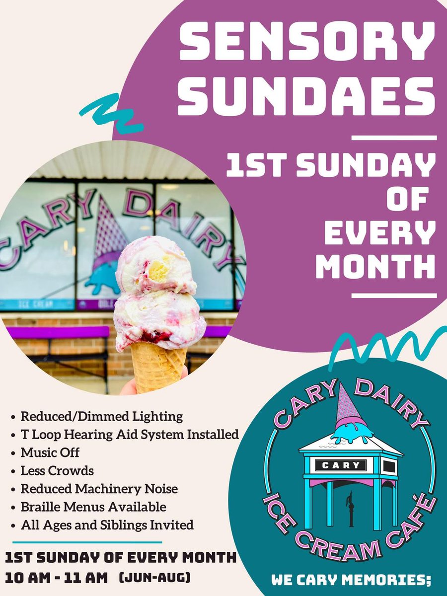 CaryDairy's tweet photo. This Sunday kicks off our first Sensory Sundae of the year! #CaryGrove #MchenryCounty #McHenryCo #CrystalLake #Cary #FRG #FoxRiverGrove #Barrington #HoffmanEstates #Schaumburg #Illinois #LakeZurich #Nunda #TroutValley #Algonquin #Carpentersville #NISRA #Elgin #EastDundee #CaryIL https://t.co/84P1NF9XCU