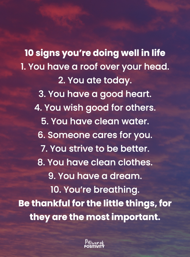 '10 signs you're doing well...' #success #gratitude #grateful