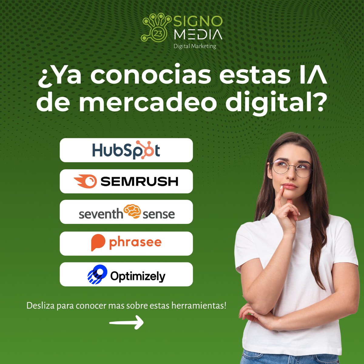 SignoMedia's tweet photo. No conocías estas increíbles IA de marketing digital? 📊

¡Aquí te contamos!

✉️ Phrasee

🔍 Optimizely

Descubre  cómo cada una de estas IA puede llevar tu estrategia al siguiente  nivel. ¡Dale un giro a tu marketing digital hoy mismo! https://t.co/i5VJ8pPfXb
