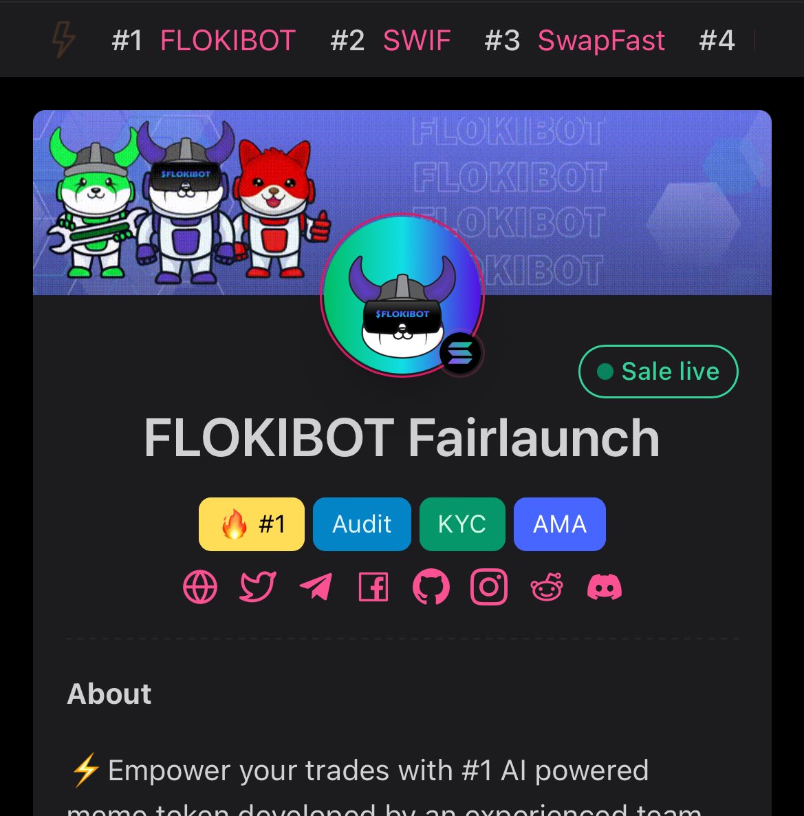 FlokiBot's tweet photo. 🟢PRESALE SUCCESS🟢

That was some hype in the last hour of the fair launch😱😱😱

We started trending #1 on Pinksale in the last hour. We were at 90 SOL &amp; went all the way up to 143.93 SOL in just matter of minutes 💥💥

Thanks to all 139 contributors 😍😍 https://t.co/fKHvMUazaE