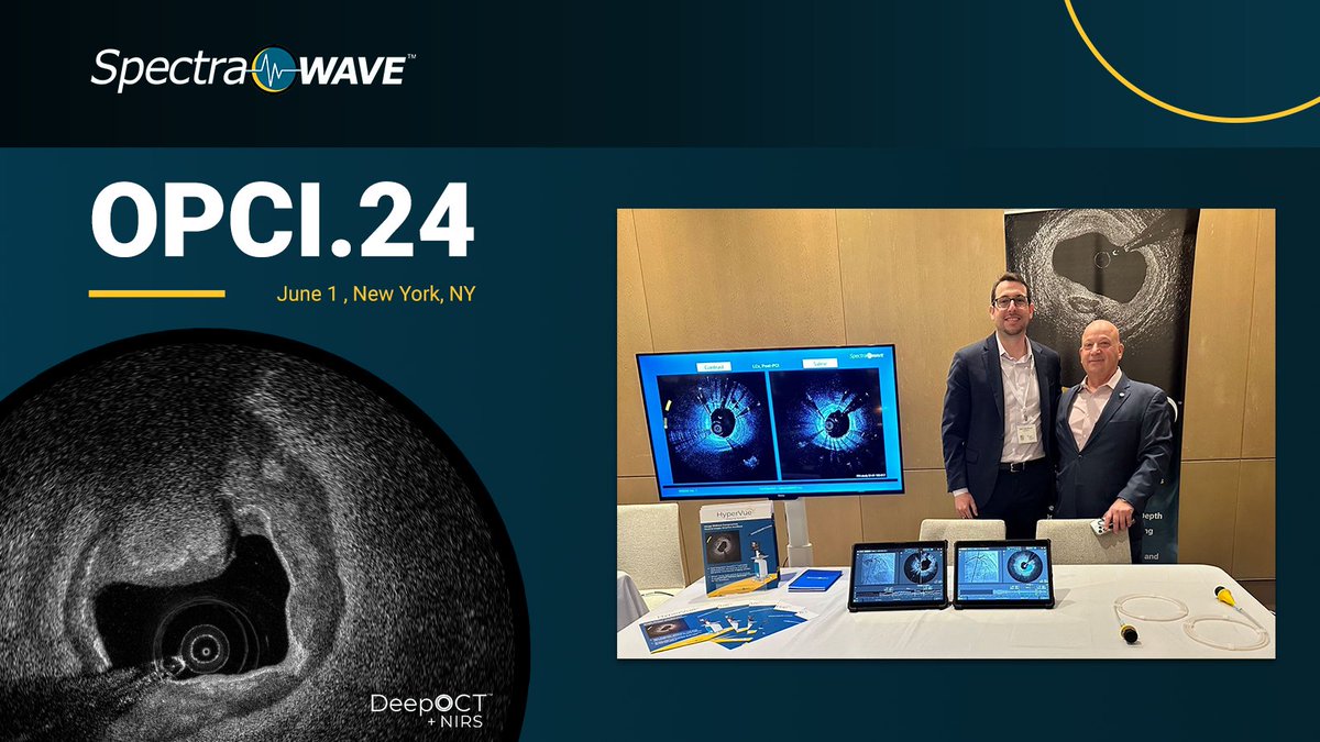 SpectraWAVE_Med's tweet photo. Congratulations to @OPCILive for their 10th New York meeting!  It is a privilege to participate in and support their promotion of training and innovation in the interventional cardiology community. 

We're excited to see how the HyperVue Imaging System and #DeepOCT+NIRS can play a part.