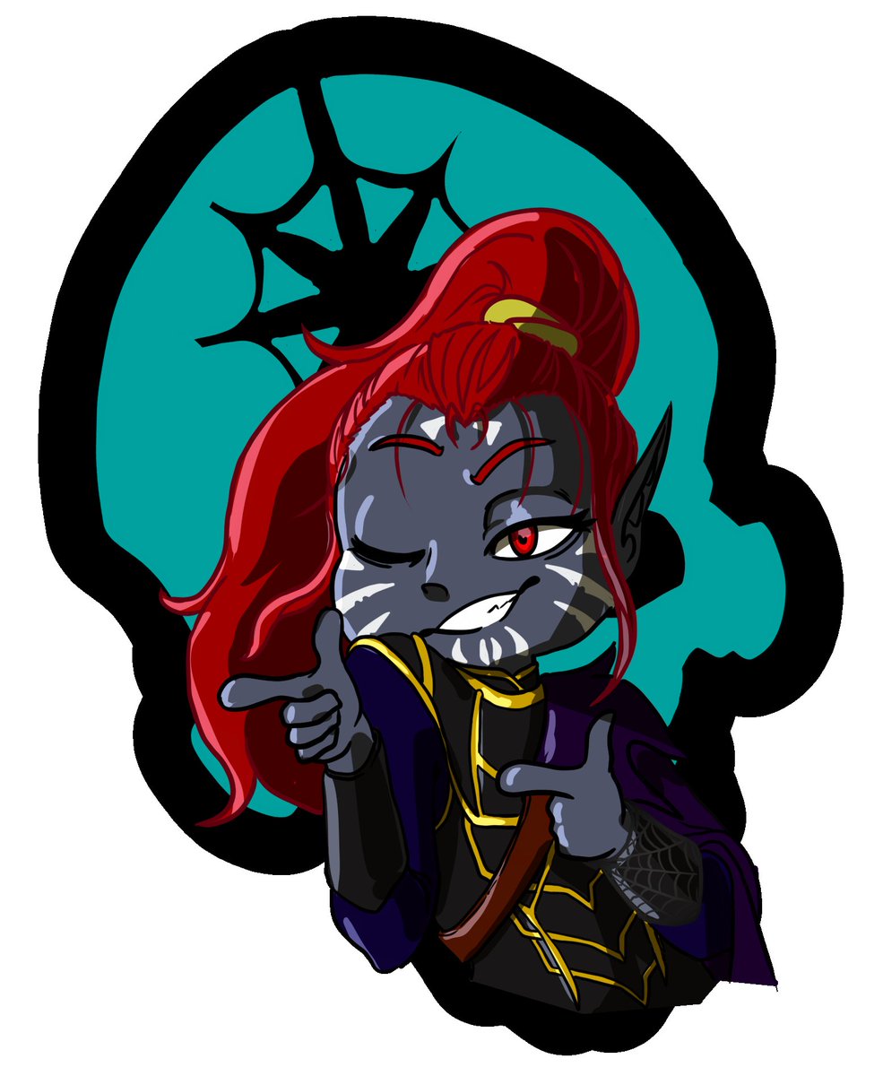 I've been using a template to make emotes of more characters from campaigns I'm in. (Just a bit of fun!)
Here's Baelfire, a character played by <a href="/ViridianCos/">Gabes</a>  in our Monday Exandria campaign 

#dnd #chibi #emote