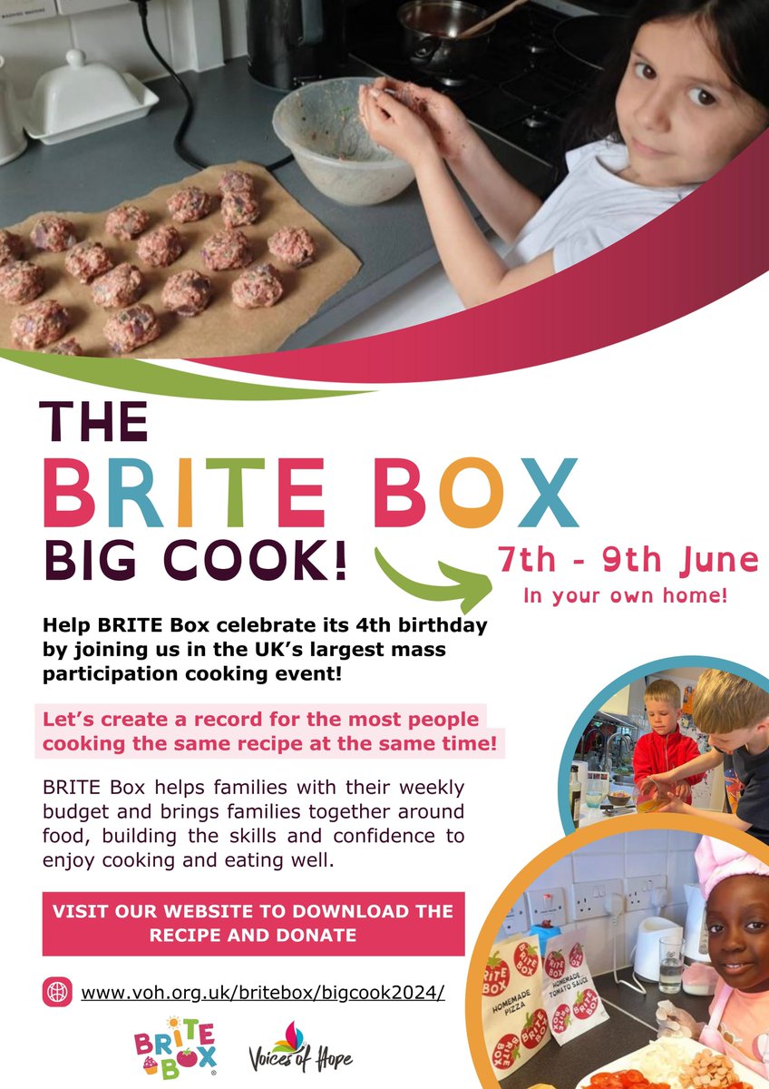 Join the BRITE Box Big Cook 7-9th June! Help us set a record for the most people cooking the same recipe at the same time! Let’s all get cooking to show we believe every child deserves the best start in life voh.org.uk/britebox/bigco…

#BRITEBoxBigCook2024