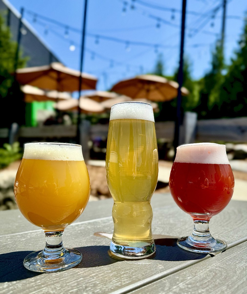 IPA. Pilsner. Sour. What are you ordering? No matter your flavor, visit the patio today for some beautiful weather and top-notch beers! 🍻☀️

Pictured:
• Juice Daddy (9.9%) NEIPA w/Cara Cara Oranges 🍊 
• 2D Wave (4.7%) Pilsner
• Blueberry Lemonade Funk Daddy (8%) Sour 🫐🍋