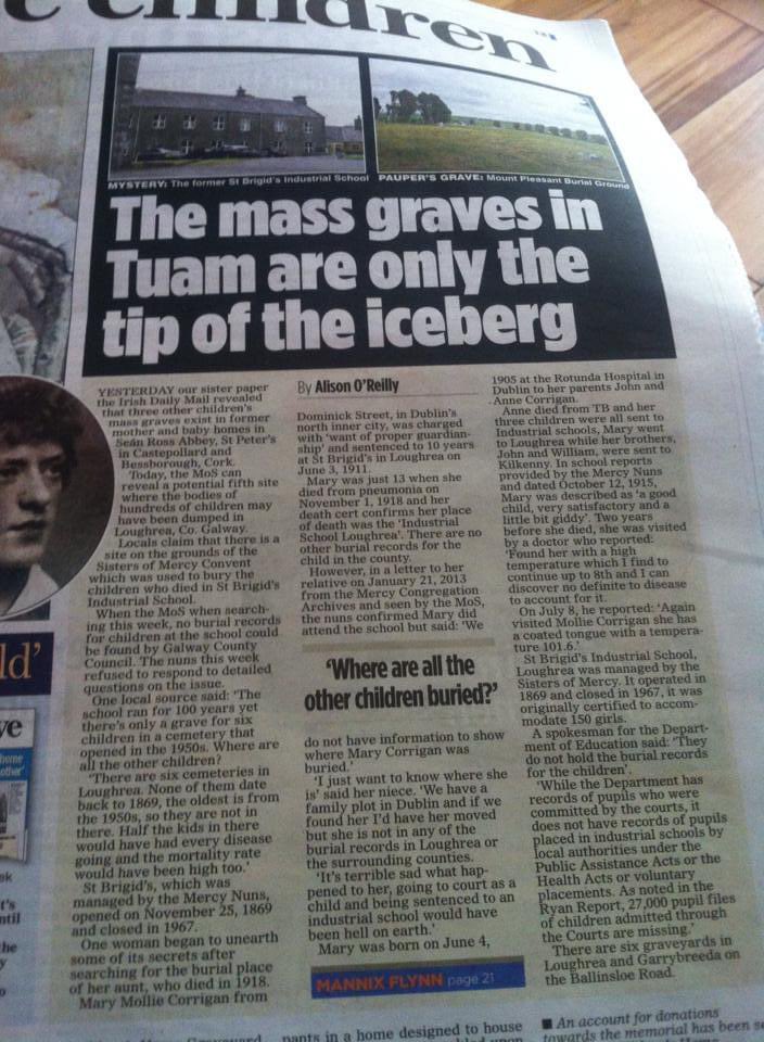 AlisonMaryORE's tweet photo. Ten years ago today I followed up our Tuam babies mass grave exclusive with the story of @APSARA1956’s missing aunt Mollie who died in Loughrea Industrial school at 13 but has no grave. I also wrote Tuam is “tip of the iceberg”. Sadly, nothing changed. https://t.co/m8PaT8yvoX