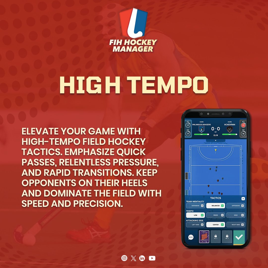 sportzoneclub's tweet image. Boost your performance with high-tempo field hockey tactics! Focus on quick passes, constant pressure, and rapid transitions. Keep your opponents off balance and control the field with speed and precision. 🏑🔥 #FieldHockey #HighTempo #FastPlay #GameOn