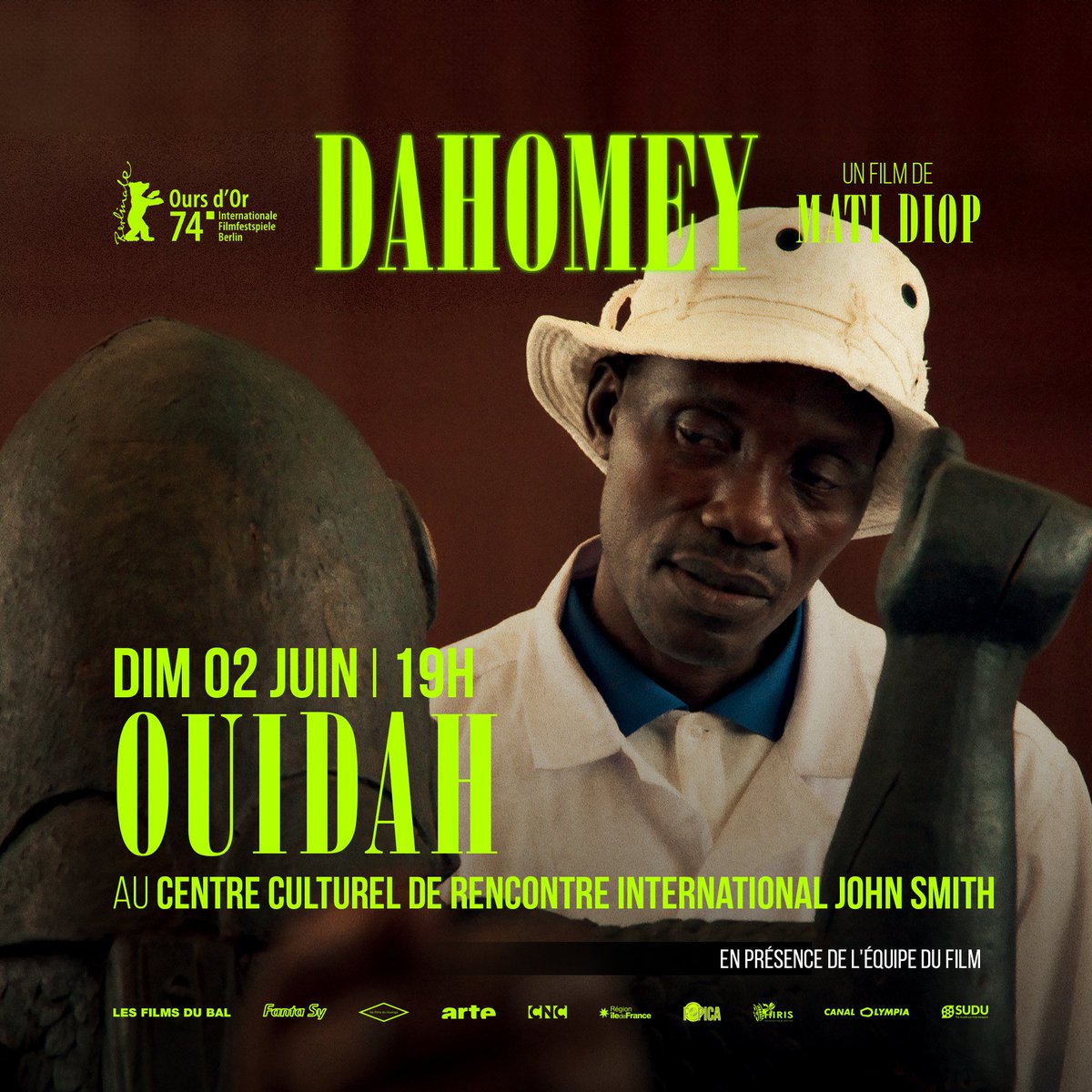 Après Cotonou et Abomey-Calavi, retrouvez le film #DAHOMEY de Mati Diop au Centre Culturel de Rencontre International John Smith de Ouidah ce dimanche 2 juin 2024 à 19h, en présence de l'équipe du film.

🎟️ Entrée libre.

#cinema #benin #projection