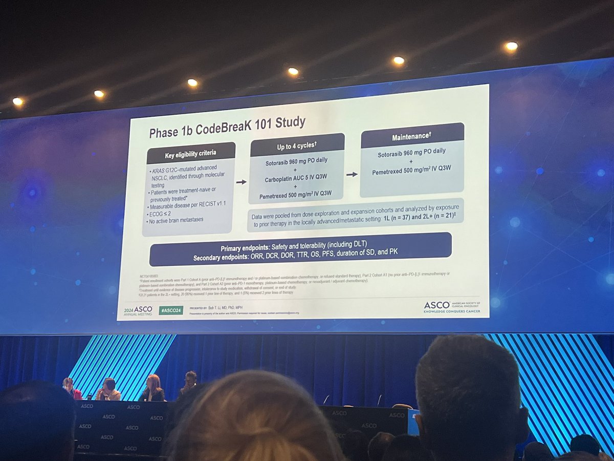 jennifermarksmd's tweet image. #CodeBreaK 101- sotorasib + platinum doublet in 1L and 2L -ALT/AST increases were reported to be infrequent in the 1L @ASCO #ASCO24 @KRASKickers #lcsm
