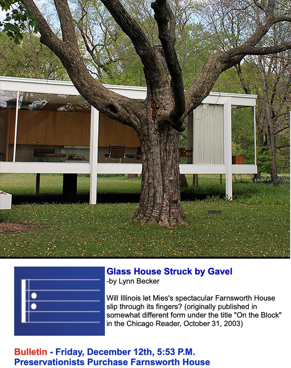 LynnBecker's tweet photo. Just two decades ago, Mies van der Rohe's Farnsworth House was put up for auction, with a real possibility of being dismantled and relocated.  The remarkable story of how preservationists worked to save it, and their, last-minute victory, at the link.
https://t.co/K7DipgdVKE https://t.co/u58v2NrKlQ