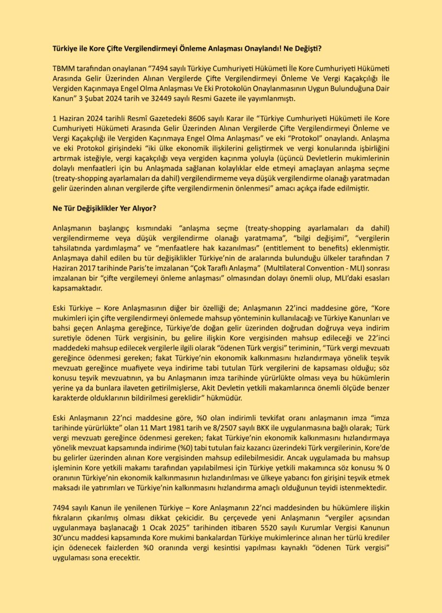 KhadirKahraman's tweet photo. Türkiye ile Kore Çifte Vergilendirmeyi Önleme Anlaşması Onaylandı!
Ne Tür Değişiklikler Yer Alıyor?
#doubletaxtreaty #republicofkorea #republicofturkey #treatyshopping #entitlementtobenefits #MLI https://t.co/x5anOuI6GC