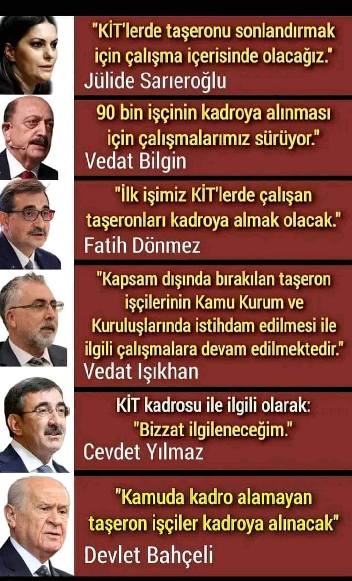 K.İ.T TAŞERONLARI (@kamu_taseronlar) on Twitter photo Devlet verdiği sözü yerine getirmekle mesuldur. Hak için, ayrıma son vermek için, sözlerin tutulması için TaşeronunÇözümü Kadro olmalıdır <a href="/RTErdogan/">Recep Tayyip Erdoğan</a> <a href="/dbdevletbahceli/">Devlet Bahçeli</a> <a href="/TBMMGenelKurulu/">TBMM Genel Kurulu</a> <a href="/Akparti/">AK Parti</a> <a href="/MhpTbmmGrubu/">MHP TBMM Grubu #MHP</a> <a href="/_cevdetyilmaz/">Cevdet Yılmaz</a> <a href="/MKalayci42/">Mustafa Kalaycı</a> <a href="/akbasogluemin/">Av. M.Emin AKBAŞOĞLU 🇹🇷</a> <a href="/isikhanvedat/">Prof. Dr. Vedat Işıkhan</a> <a href="/vedatbilgn/">Vedat Bilgin</a> Devlet verdiği sözü yerine getirmekle mesuldur. Hak için, ayrıma son vermek için, sözlerin tutulması için TaşeronunÇözümü Kadro olmalıdır <a href="/RTErdogan/">Recep Tayyip Erdoğan</a> <a href="/dbdevletbahceli/">Devlet Bahçeli</a> <a href="/TBMMGenelKurulu/">TBMM Genel Kurulu</a> <a href="/Akparti/">AK Parti</a> <a href="/MhpTbmmGrubu/">MHP TBMM Grubu #MHP</a> <a href="/_cevdetyilmaz/">Cevdet Yılmaz</a> <a href="/MKalayci42/">Mustafa Kalaycı</a> <a href="/akbasogluemin/">Av. M.Emin AKBAŞOĞLU 🇹🇷</a> <a href="/isikhanvedat/">Prof. Dr. Vedat Işıkhan</a> <a href="/vedatbilgn/">Vedat Bilgin</a>