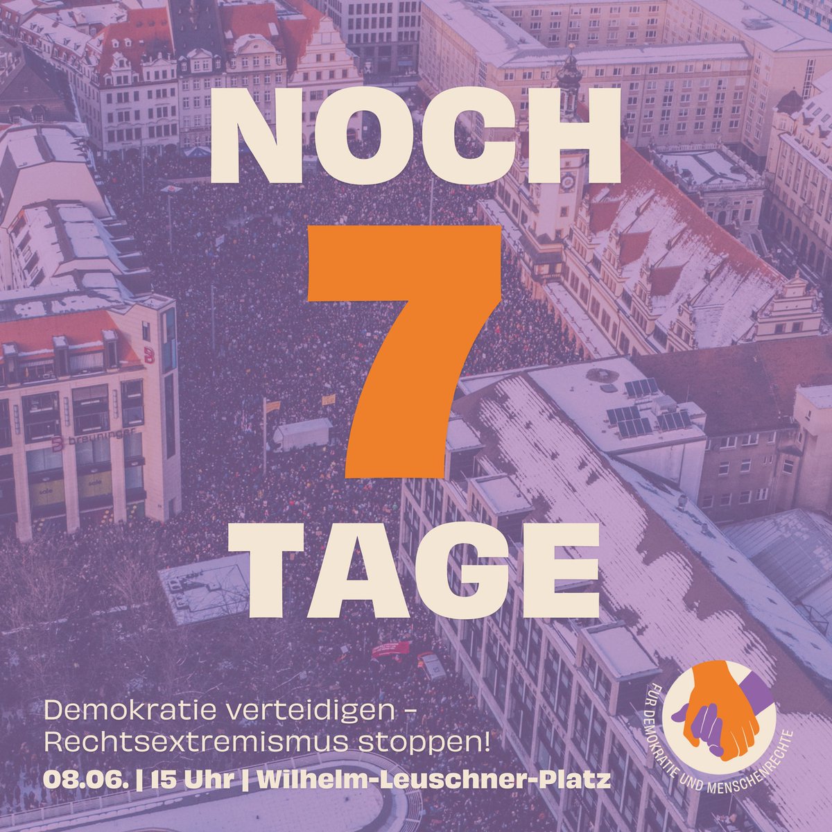 handinhand_le's tweet photo. Nur noch eine Woche – dann gehen wir als breites Bündnis für Demokratie und gegen Rechtsextremismus auf die Straße! Sagt allen Bescheid und lasst uns an dem bundesweiten Aktionstag vor den Wahlen ein starkes Zeichen setzen!

🗓️ Samstag, #le0806 | 15 Uhr
📍 Wilhelm-Leuschner-Platz https://t.co/14qDDQ3DDx