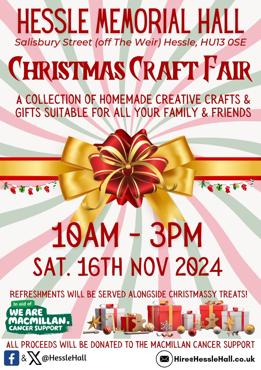 HallHessle's tweet photo. HU130SE - Interested in hosting a stall? Complete our expression of interest form: https://t.co/CKMJwHocrQ 

We hope to confirm stalls by 1st July! We have up to 20 spaces available. 

#craftfair #craft #hessle #christmas https://t.co/6MlAYF0vxu