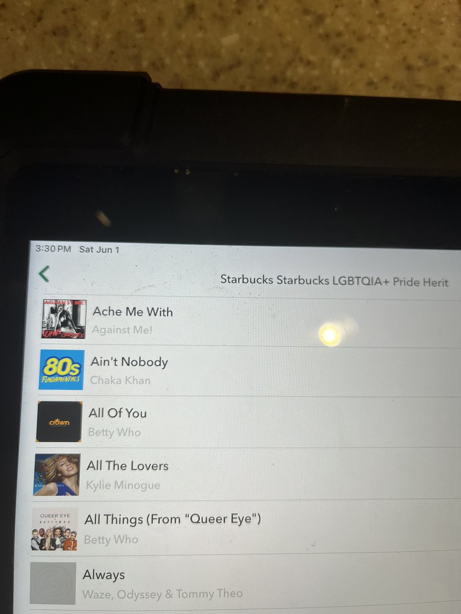 Not the @LauraJaneGrace hit song Ache Me With on the corporate Starbucks pride playlist