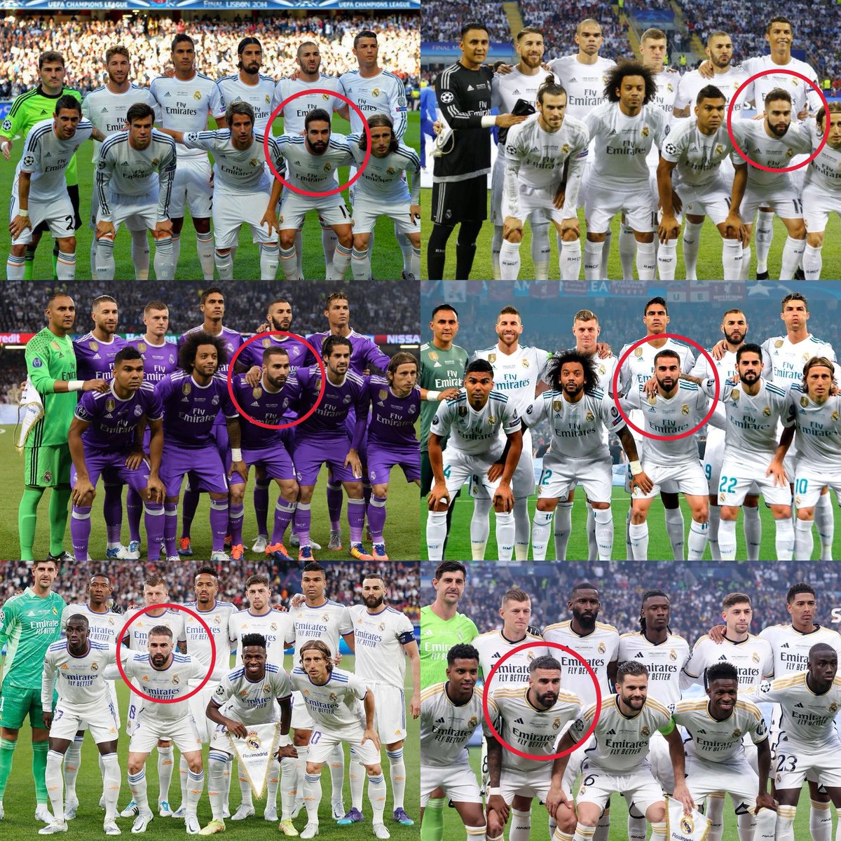 6 finales del Real Madrid en los últimos 10 años. Solo un futbolista fue titular en todas ellas. Y es de la Fábrica. El gran Dani Carvajal.