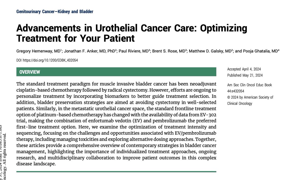 brookmans76's tweet photo. Missing #ASCO2024 since my flight got me back home again instead to Chicago
Joining virtually instead: Advancements in #UrothelialCancer Care was a great session #PooiaGhatalia
▶️@MattGalsky Biomarker guided patient care #ctDNA
▶️@brentrose #BladderSparing Treatment Strategies👇 https://t.co/pNSU0ydOn8