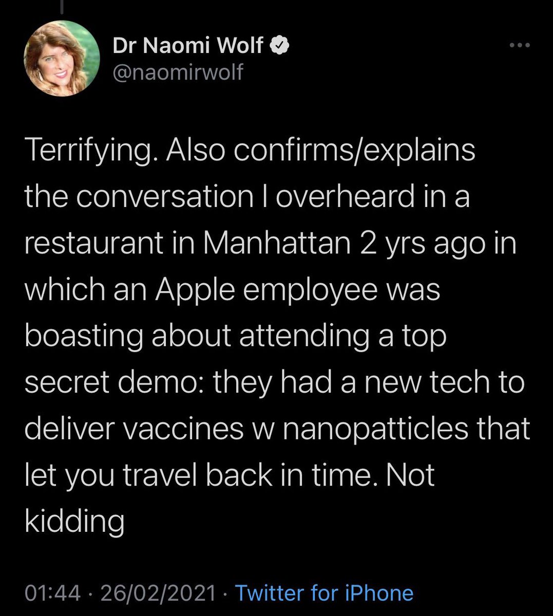 So, long covid in July 2020 was caused by vaccination in December of the same year? 
I guess “Dr” Naomi Wolf was right 🤣