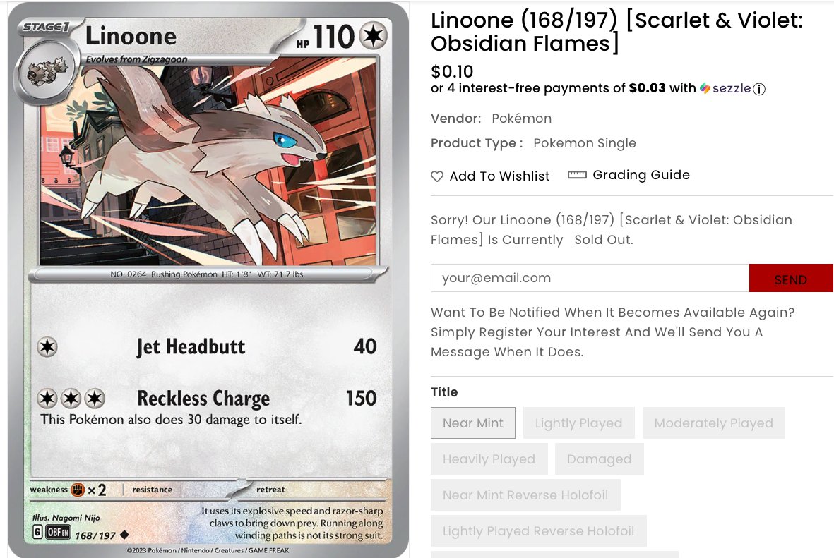 DuncanMac12's tweet photo. @WrestlingDazeYT I like the June 17th assumption for 168/197, but it is obviously the Linoone pokemon card, Howdy is a Pokemanic https://t.co/tyb05qzsNA