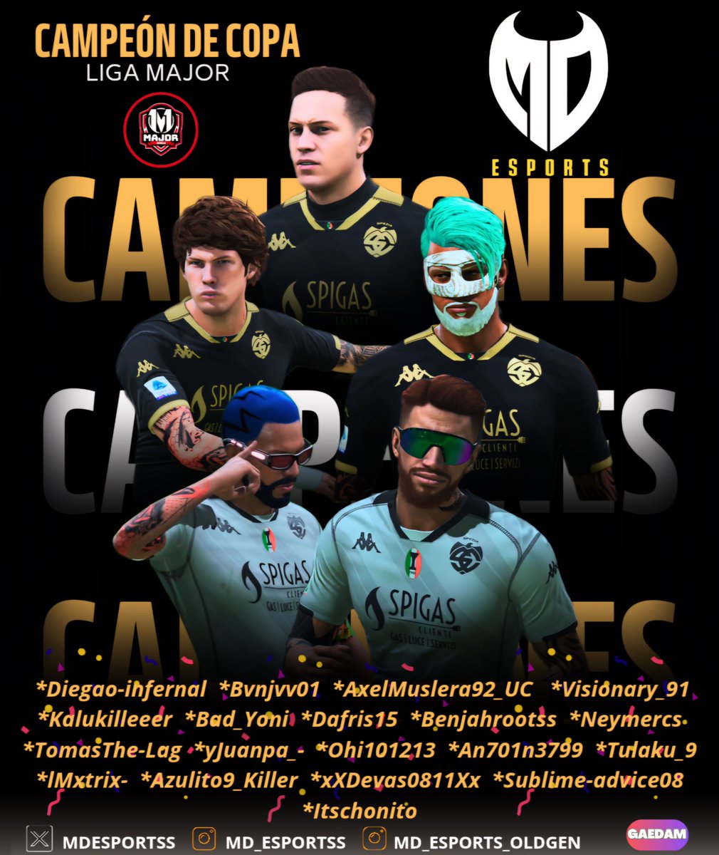 🏆 ¡CAMPEONES! 🏆

Estamos emocionados de anunciar que el equipo MD-ESPORTS 𝑶𝑳𝑫 𝑮𝑬𝑵 ha salido campeón de la Liga Major. 🥇🔥

🔹 "El éxito no es el final, es el comienzo de nuestro próximo desafío." 🔹

Diseño 🎨: tulaku_9
#fc24 #fc24chile
