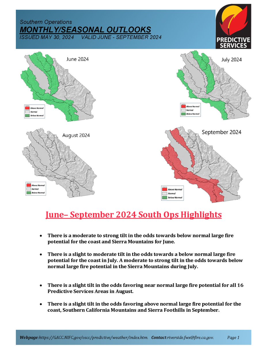 JhawkFire's tweet photo. Earlier mistaken post re: SoOps Pred Serv. Thank you for understanding.
Correction: 1/2 #Wildfire #SoOpsPredServ #Outlook_Assessment Jun-Sept 2024 #FireWeather #FireFuels #FireBehavior assessment.pdf (https://t.co/PqryIn7DB2) @NWSLosAngeles @NWSSanDiego @NWS_IMET_OPS @RichIMET https://t.co/e0ythl5nbQ