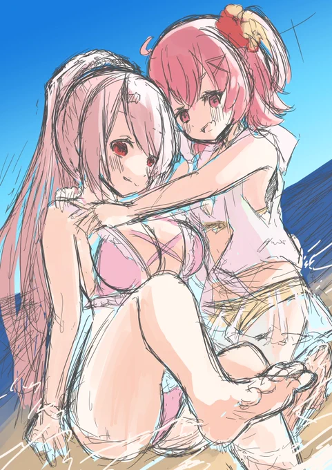 にじそうさく09用の表紙ラフです。水着のさくゆい描いてます! 