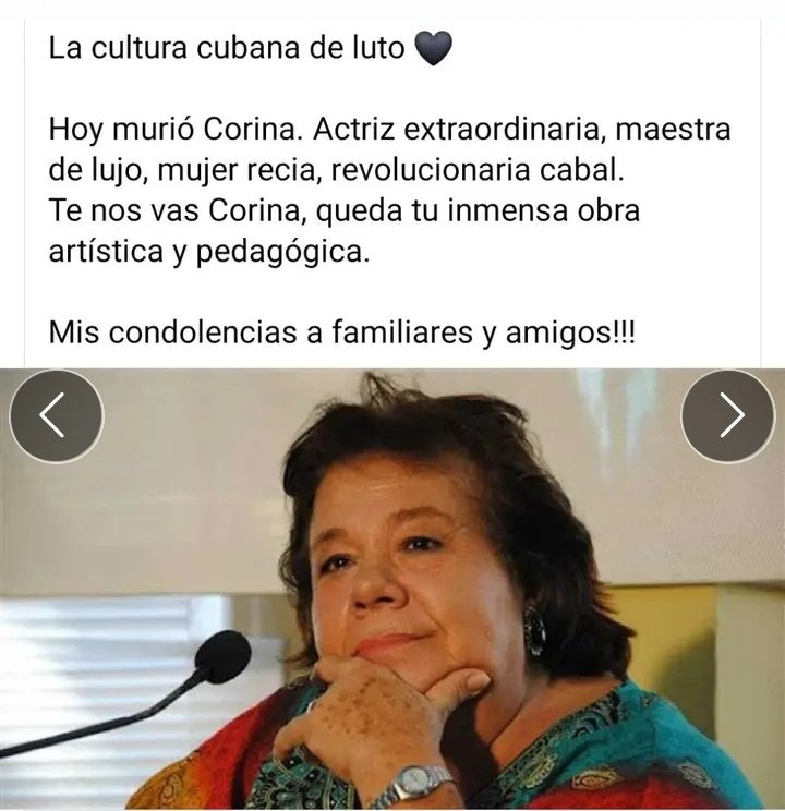 Fallece nuestra querida Corina #CubaDeLuto #DeZurdaTeam #MiMovilEsPatria
