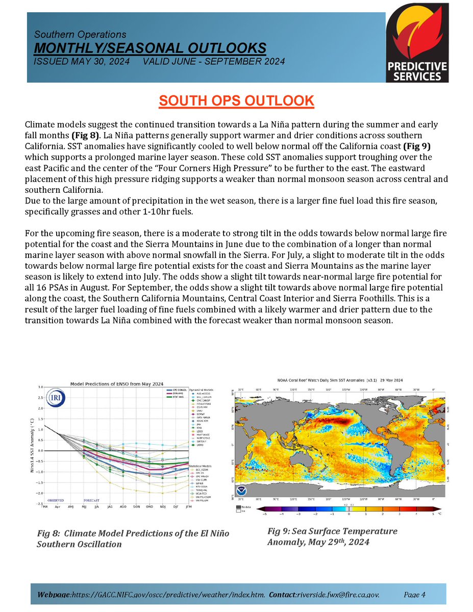 JhawkFire's tweet photo. Earlier mistaken post re: SoOps Pred Serv. Thank you for understanding.
Correction: 2/2 #Wildfire #SoOpsPredServ #Outlook_Assessment Jun-Sept 2024 #FireWeather #FireFuels #FireBehavior assessment.pdf (https://t.co/PqryIn7DB2) @NWSLosAngeles @NWSSanDiego @NWS_IMET_OPS @RichIMET https://t.co/vql2IgdZDf