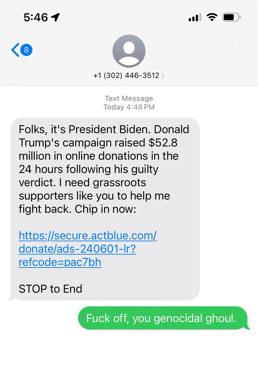 shaboom's tweet photo. @POTUS slipped into my DMs. I was not impressed. #NoToGenocideJoe https://t.co/KjtJboH0fY