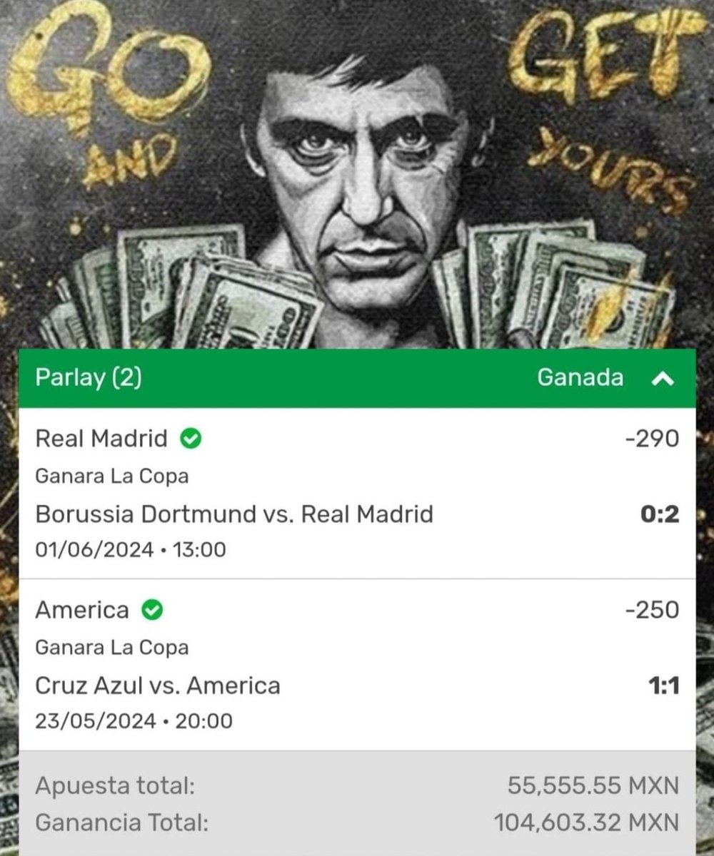 QUE FORMA DE INICIAR EL MES,
COBRAMOOS LA "APUESTA TUMBADA" Y NOS PONEMOS CON RÉCORD DE 8-2✅✅✅✅✅✅✅✅❌❌
80% de EFECTIVIDAD EN ESTAS APUESTAS
LIKE RT Y SEGUIRME PARA PARTICIPAR MAÑANA SALEN LOS GANADORES
CHA CHAAAAUUUU🤑🥷🎰🔥