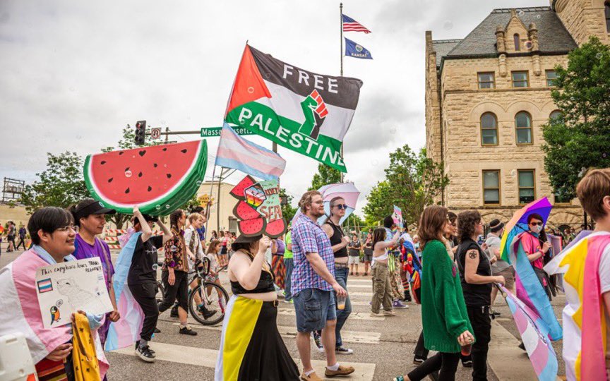 ku_sjp's tweet photo. No pride in genocide, thank you LFK Pride for supporting a free Palestine! https://t.co/Td1s0Btgwv
