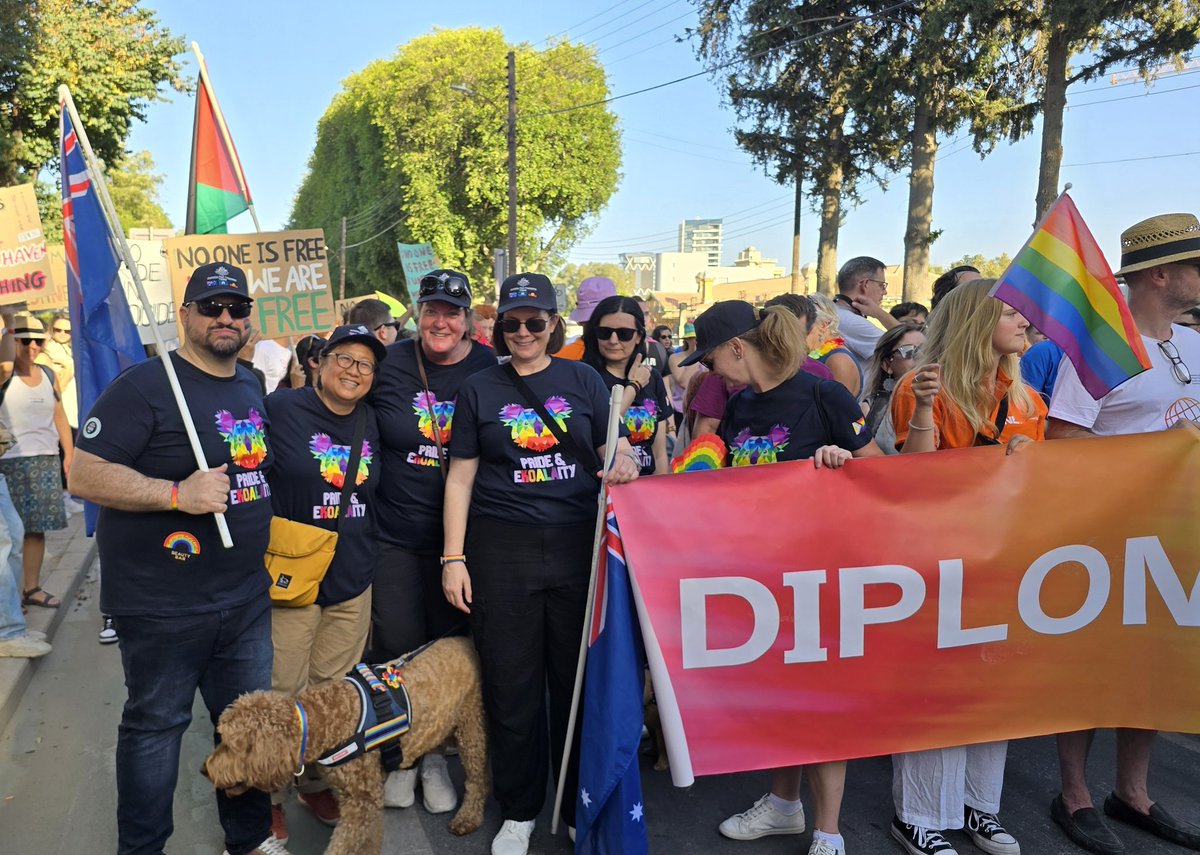 AusHCCyprus's tweet photo. #TeamAustralia was proud to march today in #CyprusPride together with #DiplomatsforEquality colleagues from many missions, supporting #LGBTQI rights. Well done to @AcceptCY for a great organisation! https://t.co/DkuBZG2YUN