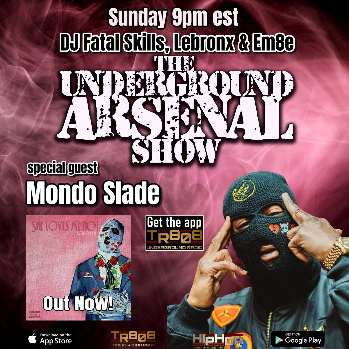 TheUAShowdotcom's tweet photo. The Underground Arsenal Show w/ guest Mondo Slade @Slademanmondo 
Sunday 9pm est on @808_raw Get The Raw 808 app or go to  https://t.co/frwwdyNrOw #theraw808 #undergroundarsenal @FatalSkills @REALLEBRONX @the_music_man76 #interview #MondoSlade #SheLovesMeNot #SleightOfHand https://t.co/MncgHNzsef