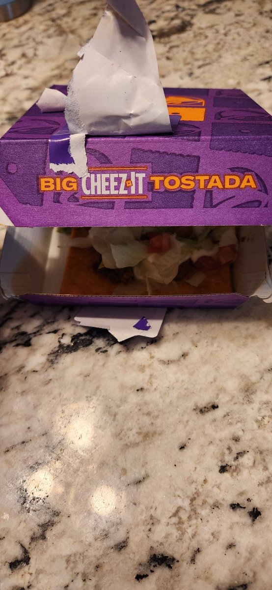 outloudreader's tweet photo. BIG CHEEZ IT TOSTADA...more like nada. This is a joke. I bet @cheezit would be disappointed that their name is associated with not-big-hardly any meat-joke. Oh and trust me, nothing is toasted or crunchy...more sog city. @tacobell @cheezit #cheezittostada #tacobell https://t.co/EGgZQDcnbA
