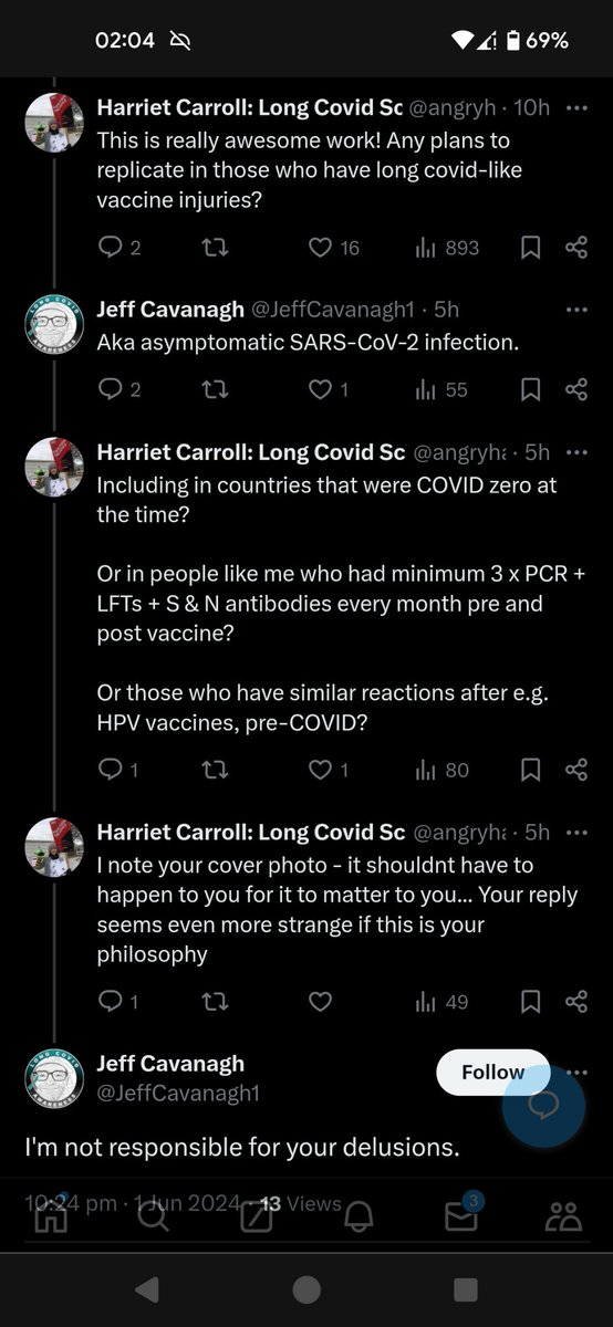 If any #vaccineinjured #postvac patients or our allies are following Jeff Cavanagh, please beware as he doesnt seem very pleasant, is happy to deny our reality, and also uses ableist slurs 👇🏻 

#longcovid