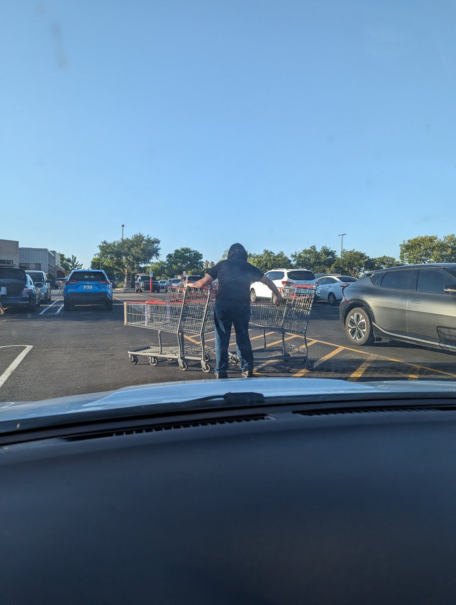 Muffinexe's tweet photo. What does the shopping cart theory say about grabbing the other stray carts on the way to the corral? https://t.co/rjLJzrodhb