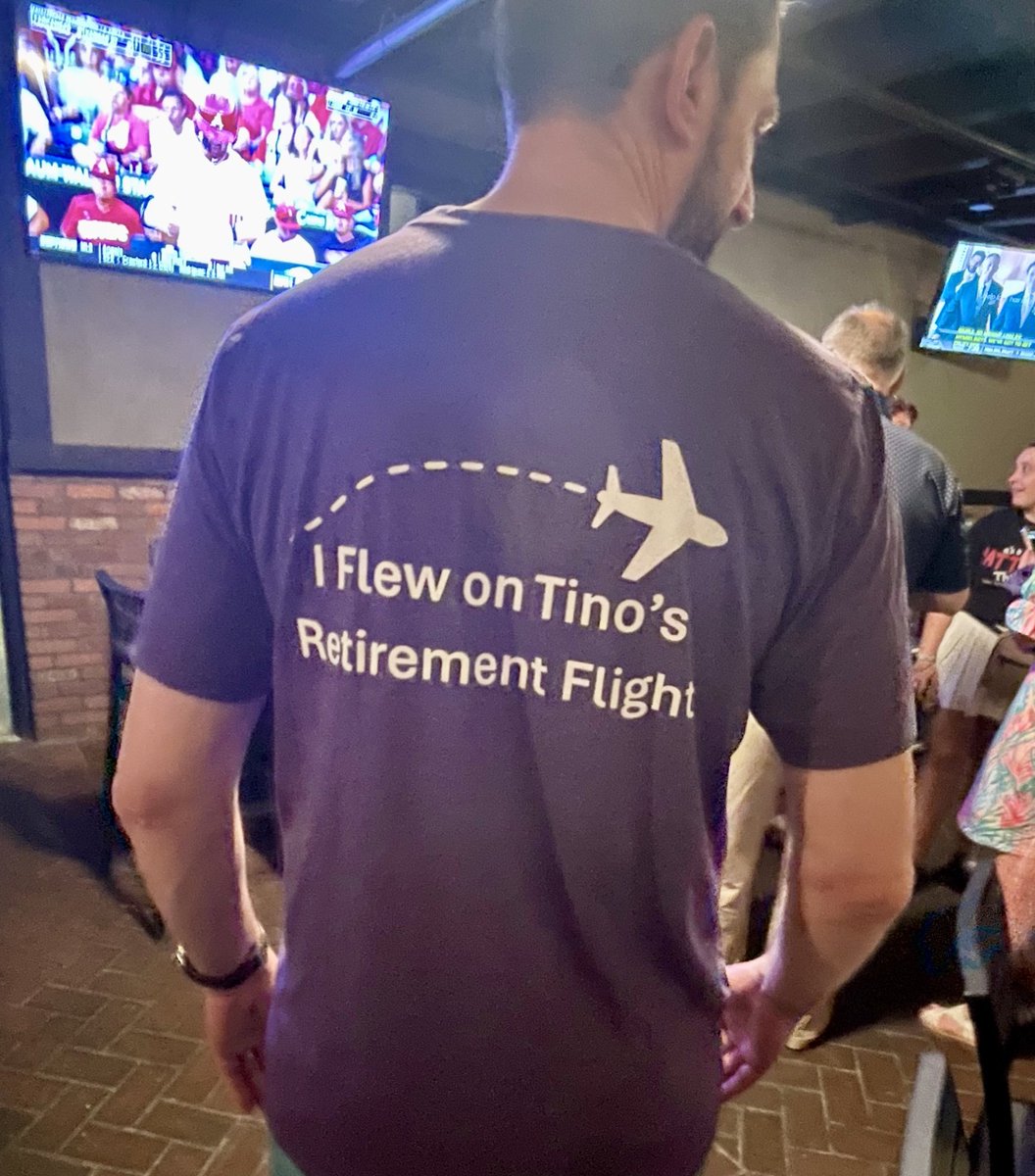 The back of my JOY t-shirt is custom for Tino’s retirement from @AmericanAir tomorrow!