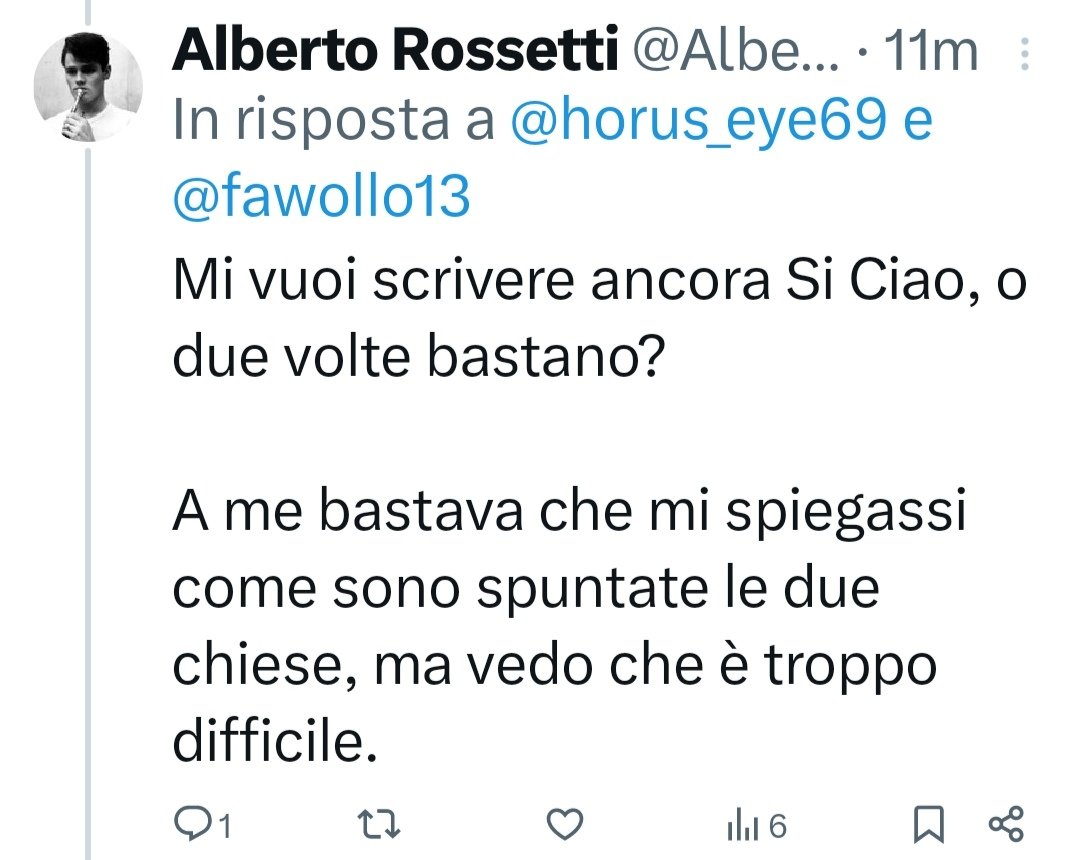 Ho postato le splendide immagini di Piazza del Popolo con Giorgia Meloni e  un tizio insinua che si tratta di fotomontaggio perché ci sono due chiese. 🤣
Secondo voi vota PD o M5S?