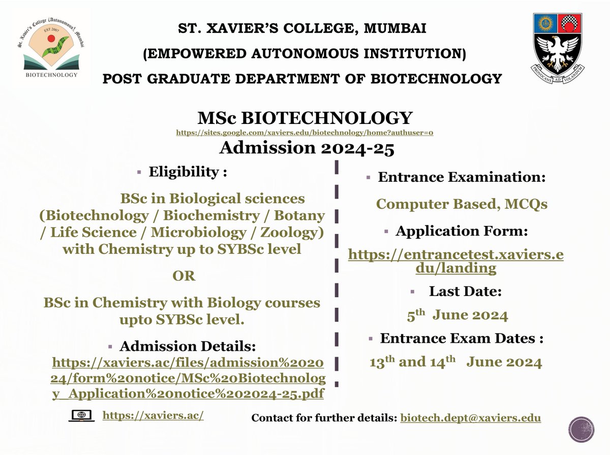 roasted_krisp's tweet photo. My alma mater St Xaviers College, PG-Dept of Biotechnology  
My journey there has been nothing short of eye-opening. 
Click here to find out about admission: https://t.co/zBHzotxQOW
Click here to find out about the course:
https://t.co/9jQAHm5dMs https://t.co/KgRWSE6CU1