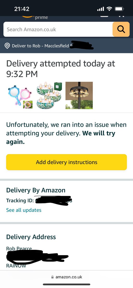 robotpearce's tweet photo. I’ll tell you the problem @AmazonUK you were never delivering it today as it wasnt even out for delivery earlier and we’ve been home all night when you “attempted delivery”! Stop your bullshit and tell us the truth! #rubbishservice #dontlietocustomers https://t.co/kVUjIMqBjf